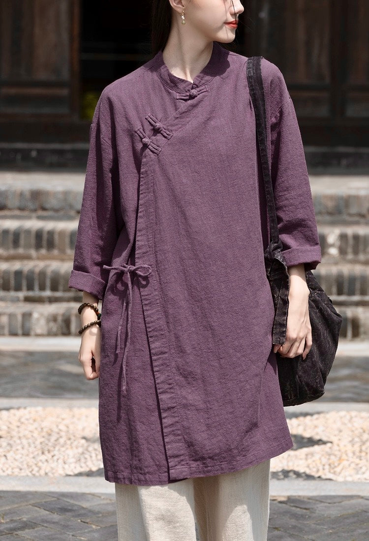 Tao One Tech™ • Zen Cheongsam Robe Kimono • 3 Buttons • Lace Up Cardigan • Ramie Bamboo Cotton • Gender Neutral