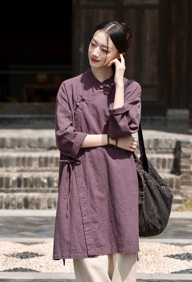 Tao One Tech™ • Zen Cheongsam Robe Kimono • 3 Buttons • Lace Up Cardigan • Ramie Bamboo Cotton • Gender Neutral