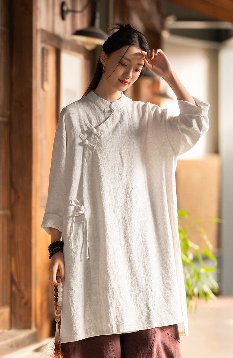 Tao One Tech™ • Zen Cheongsam Robe Kimono • 3 Buttons • Lace Up Cardigan • Ramie Bamboo Cotton • Gender Neutral