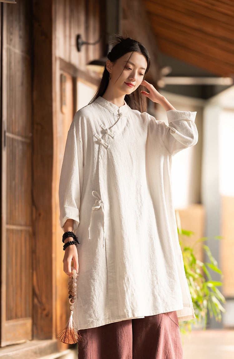 Tao One Tech™ • Zen Cheongsam Robe Kimono • 3 Buttons • Lace Up Cardigan • Ramie Bamboo Cotton • Gender Neutral