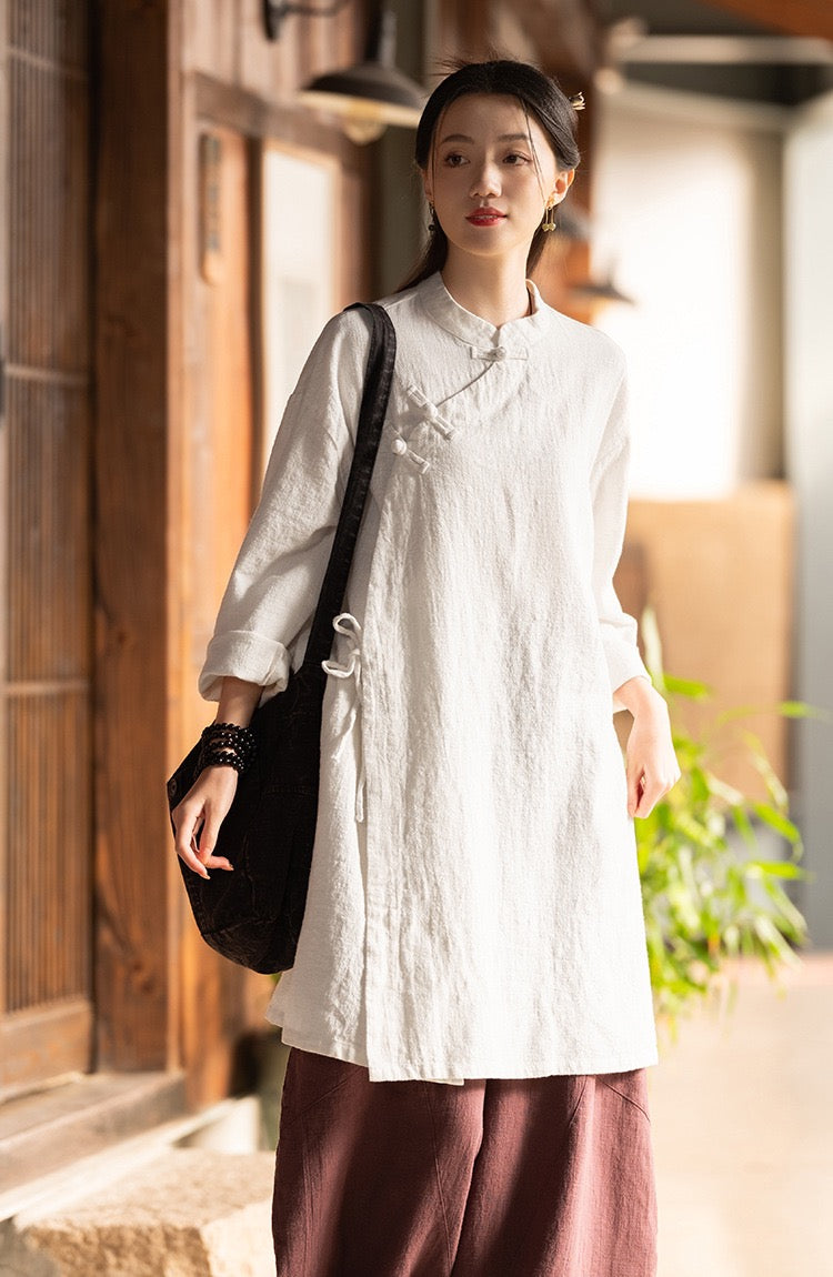 Tao One Tech™ • Zen Cheongsam Robe Kimono • 3 Buttons • Lace Up Cardigan • Ramie Bamboo Cotton • Gender Neutral