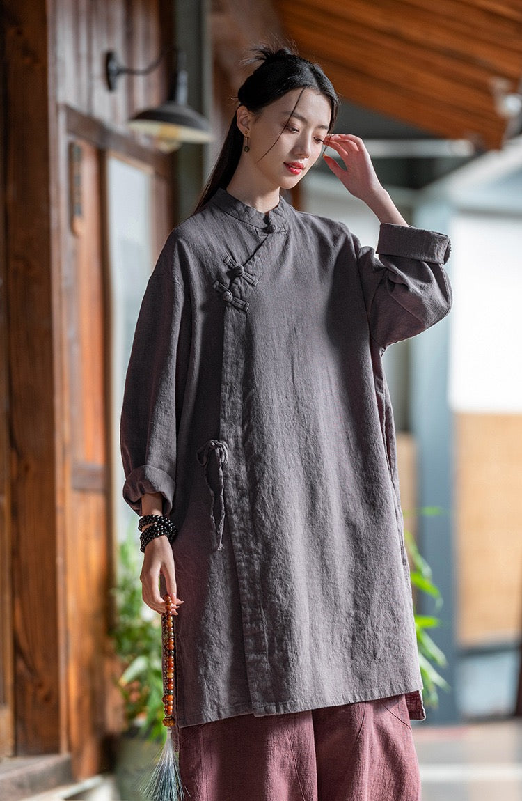 Tao One Tech™ • Zen Cheongsam Robe Kimono • 3 Buttons • Lace Up Cardigan • Ramie Bamboo Cotton • Gender Neutral