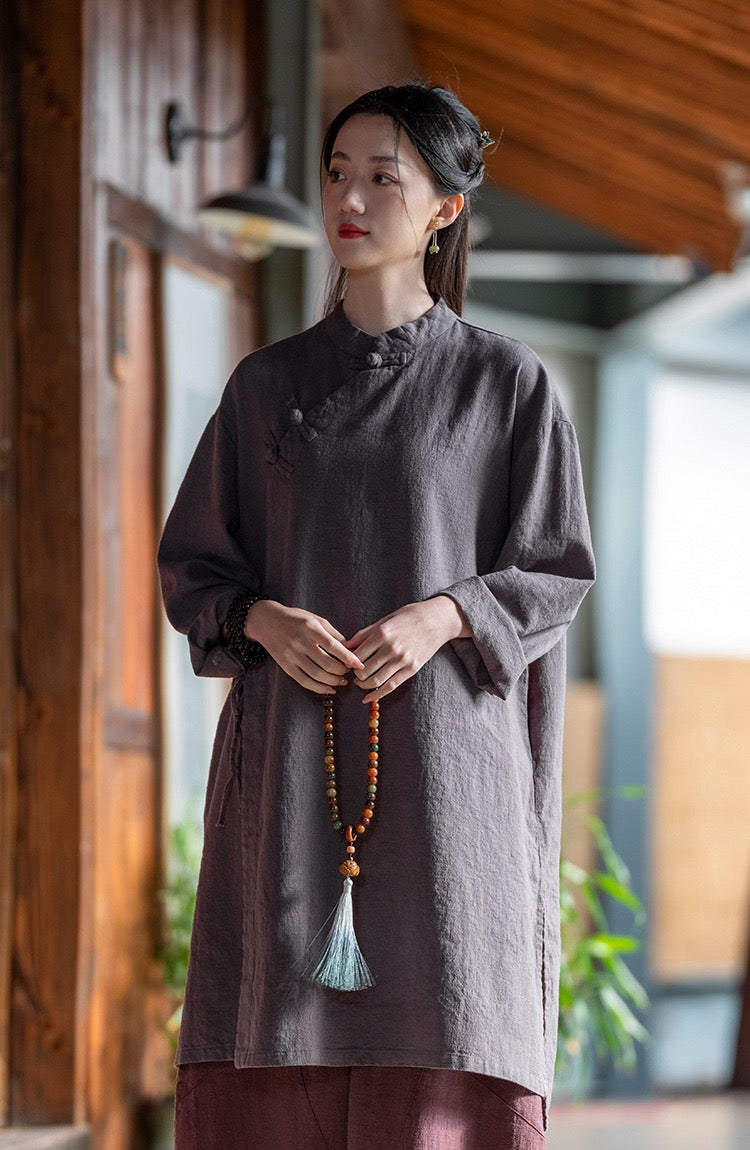 Tao One Tech™ • Zen Cheongsam Robe Kimono • 3 Buttons • Lace Up Cardigan • Ramie Bamboo Cotton • Gender Neutral