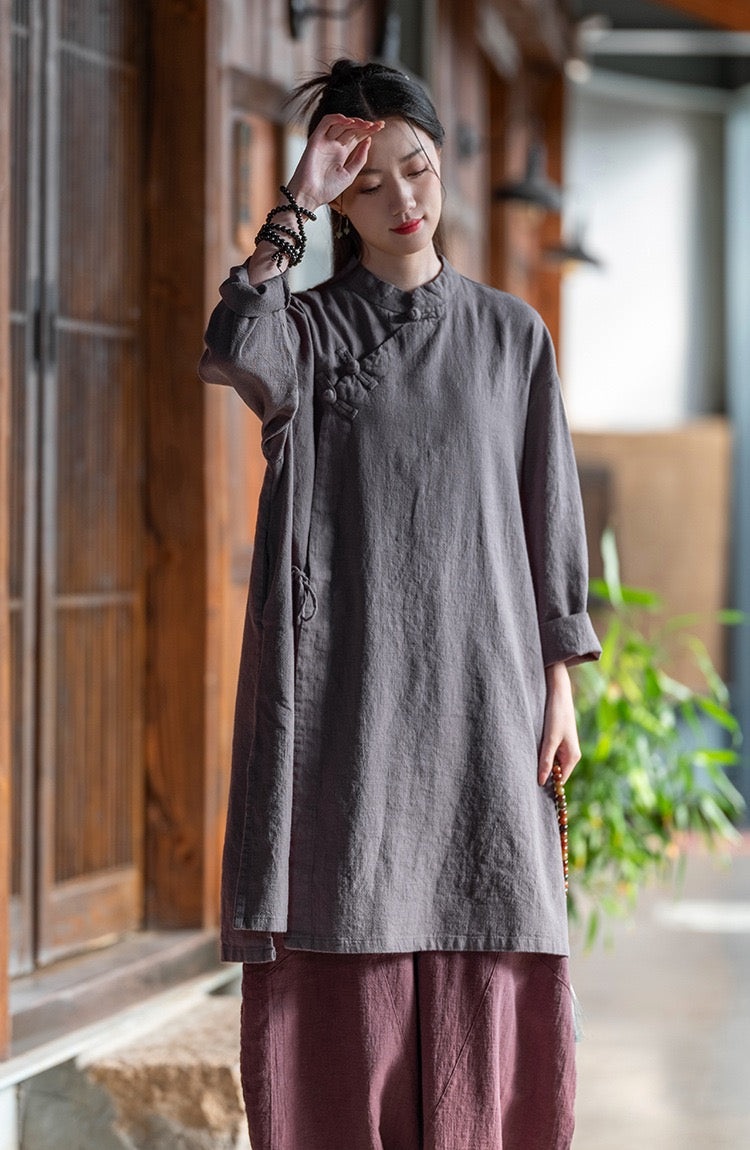 Tao One Tech™ • Zen Cheongsam Robe Kimono • 3 Buttons • Lace Up Cardigan • Ramie Bamboo Cotton • Gender Neutral