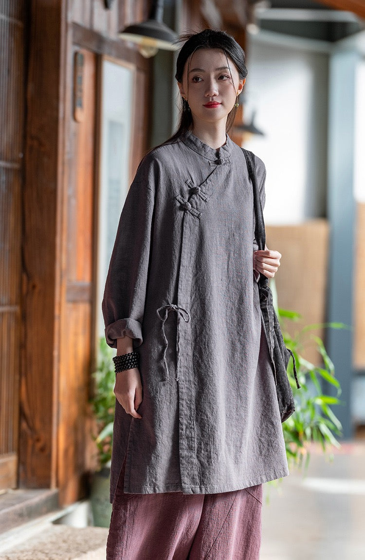 Tao One Tech™ • Zen Cheongsam Robe Kimono • 3 Buttons • Lace Up Cardigan • Ramie Bamboo Cotton • Gender Neutral