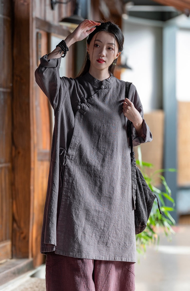 Tao One Tech™ • Zen Cheongsam Robe Kimono • 3 Buttons • Lace Up Cardigan • Ramie Bamboo Cotton • Gender Neutral