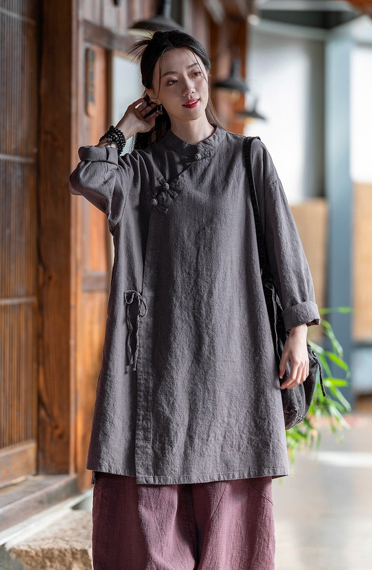 Tao One Tech™ • Zen Cheongsam Robe Kimono • 3 Buttons • Lace Up Cardigan • Ramie Bamboo Cotton • Gender Neutral