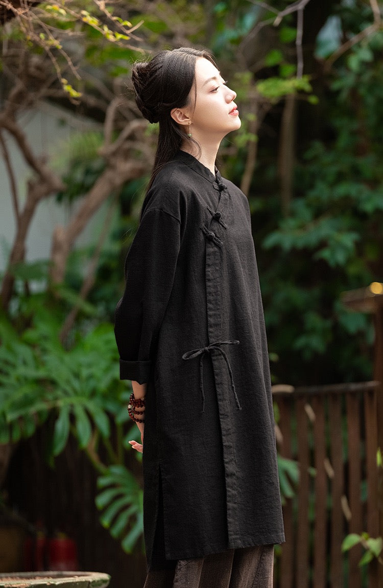 Tao One Tech™ • Zen Cheongsam Robe Kimono • 3 Buttons • Lace Up Cardigan • Ramie Bamboo Cotton • Gender Neutral