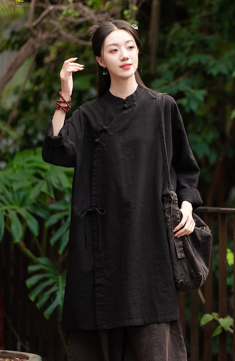 Tao One Tech™ • Zen Cheongsam Robe Kimono • 3 Buttons • Lace Up Cardigan • Ramie Bamboo Cotton • Gender Neutral