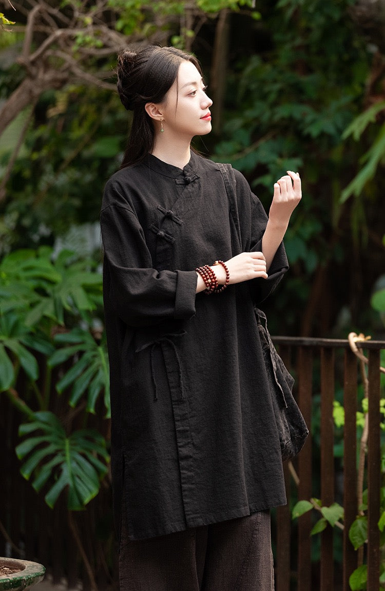 Tao One Tech™ • Zen Cheongsam Robe Kimono • 3 Buttons • Lace Up Cardigan • Ramie Bamboo Cotton • Gender Neutral