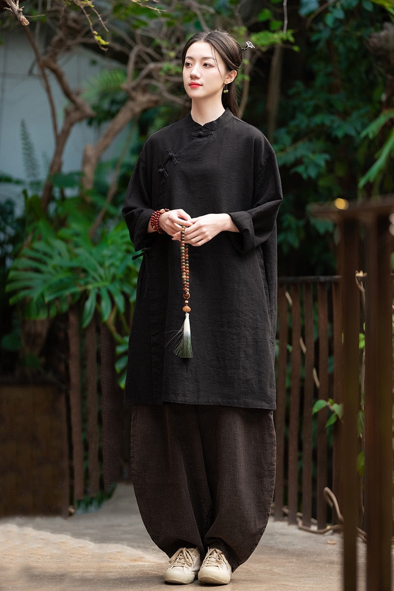 Tao One Tech™ • Zen Cheongsam Robe Kimono • 3 Buttons • Lace Up Cardigan • Ramie Bamboo Cotton • Gender Neutral