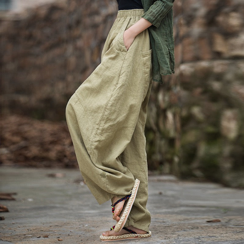 Tao One Tech™ • Zen Meditation Pants • Tai Chi Pants • Tech Pockets • 15 Colours • Sizes S-L • Ramie Cotton • With Optional Cozy Warmth in Plush Gold Velvet Lining • Gender Neutral