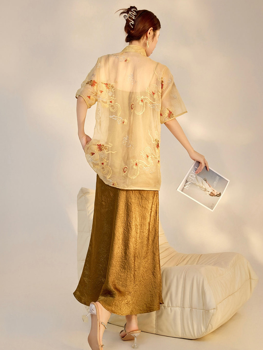 Tao One Tech™ • Champagne Dragon Shirt and Cardigan • 2-in-1 • Mulberry Silk • Flowy