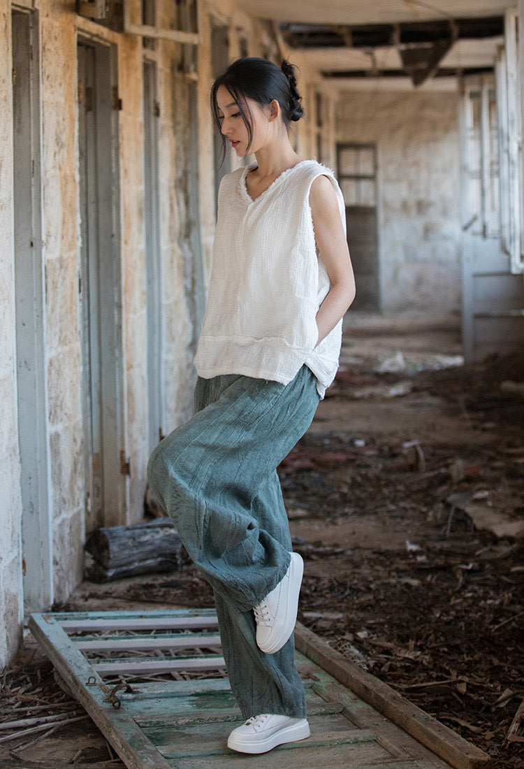 The Dao 道 of Zen Art Flow Pants • Straight Leg Pants • Tie Dye Folds • Linen Ramie Sunscreen Layer • Thick, Breathable, Durable