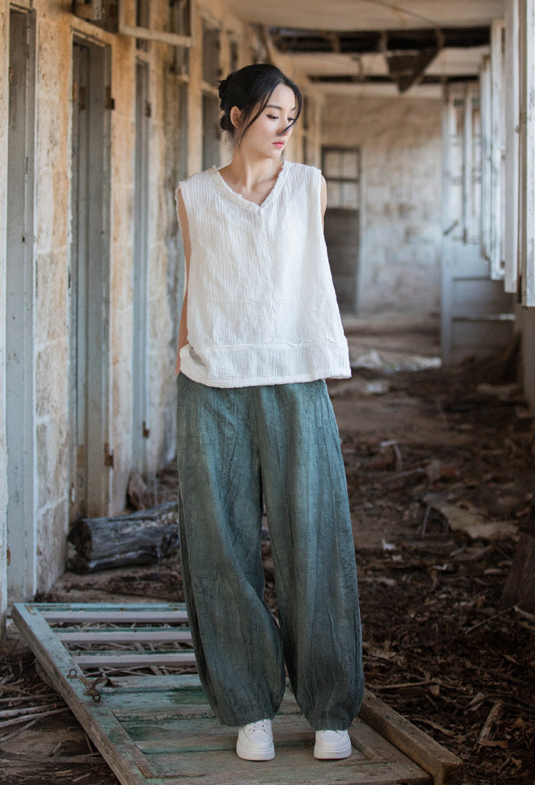 The Dao 道 of Zen Art Flow Pants • Straight Leg Pants • Tie Dye Folds • Linen Ramie Sunscreen Layer • Thick, Breathable, Durable