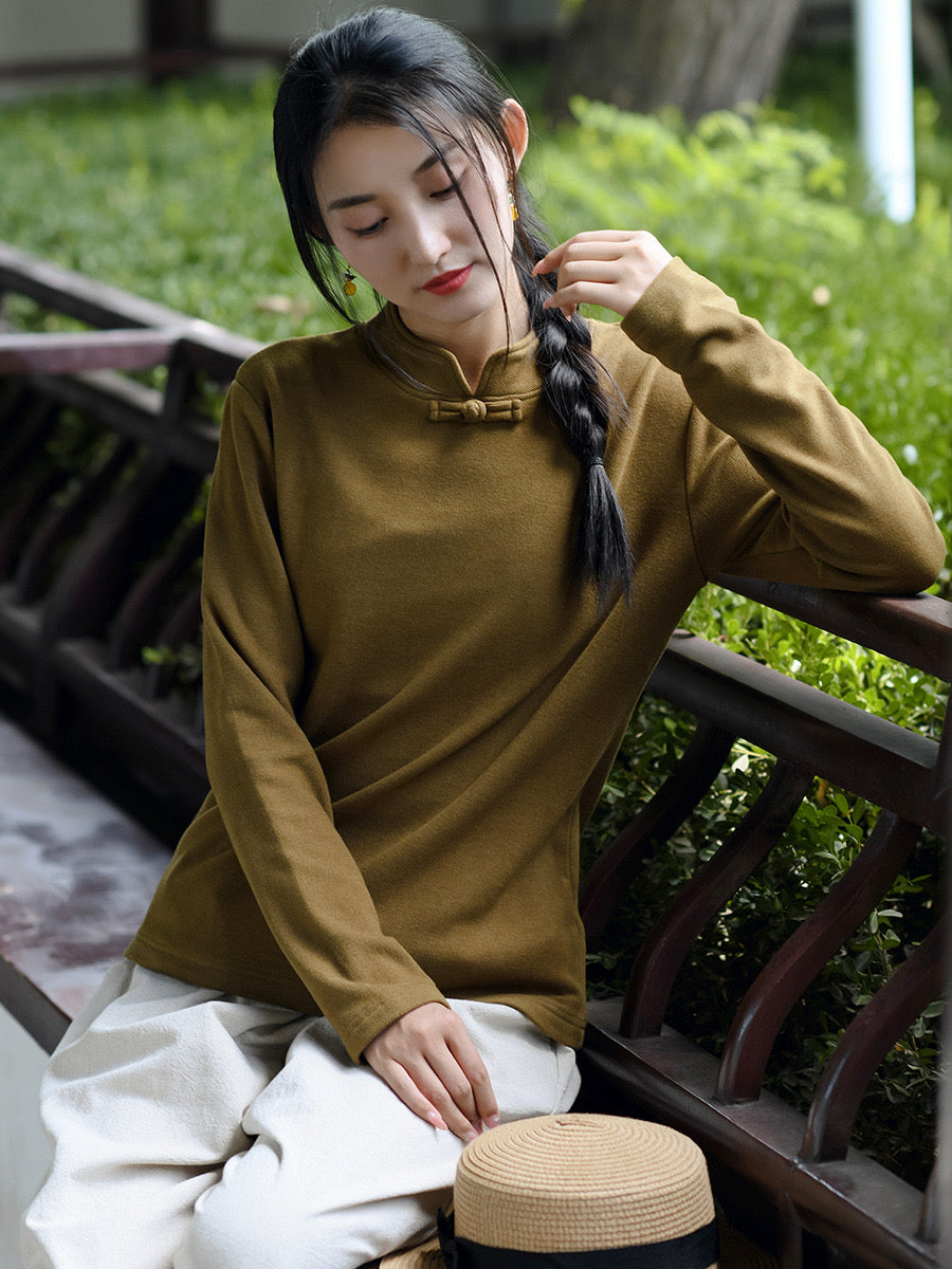 Tao One Tech™ • Zen Elegance Thermal Sweater • Cheongsam Collar • Breathable Cozy Warmth • 1 Button • Vertical Striped Velvet • Vegan Cashmere • Sizes M-XXL