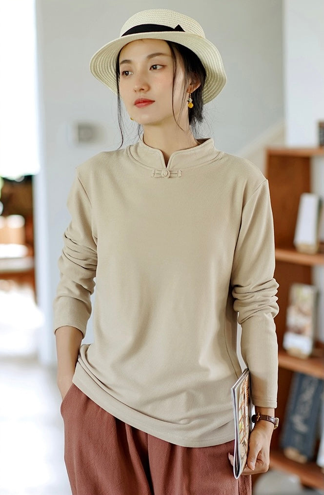 Tao One Tech™ • Zen Elegance Thermal Sweater • Cheongsam Collar • Breathable Cozy Warmth • 1 Button • Vertical Striped Velvet • Vegan Cashmere • Sizes M-XXL