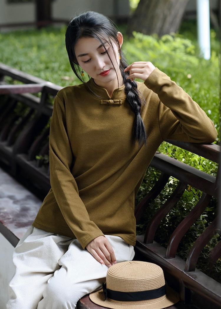 Tao One Tech™ • Zen Elegance Thermal Sweater • Cheongsam Collar • Breathable Cozy Warmth • 1 Button • Vertical Striped Velvet • Vegan Cashmere • Sizes M-XXL