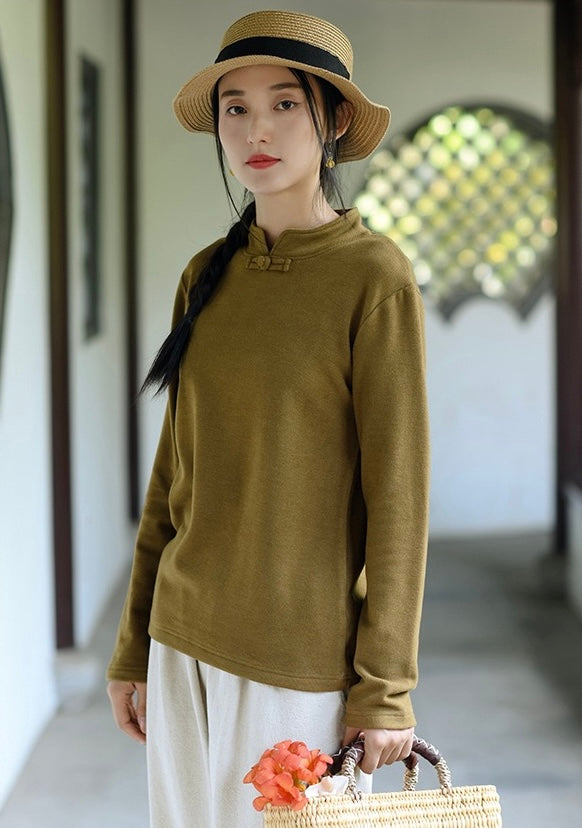 Tao One Tech™ • Zen Elegance Thermal Sweater • Cheongsam Collar • Breathable Cozy Warmth • 1 Button • Vertical Striped Velvet • Vegan Cashmere • Sizes M-XXL