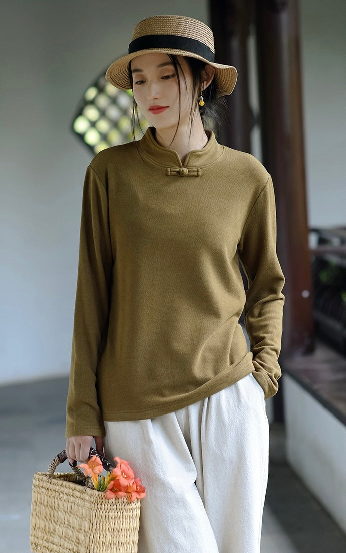 Tao One Tech™ • Zen Elegance Thermal Sweater • Cheongsam Collar • Breathable Cozy Warmth • 1 Button • Vertical Striped Velvet • Vegan Cashmere • Sizes M-XXL