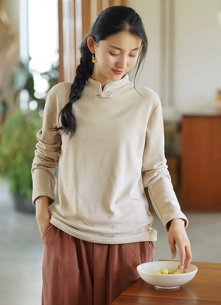 Tao One Tech™ • Zen Elegance Thermal Sweater • Cheongsam Collar • Breathable Cozy Warmth • 1 Button • Vertical Striped Velvet • Vegan Cashmere • Sizes M-XXL