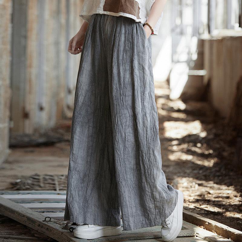 Tao One Tech™ • Flowy Wide Leg Pants • Tie Dye Folds • Tech Pockets • Ramie Cotton