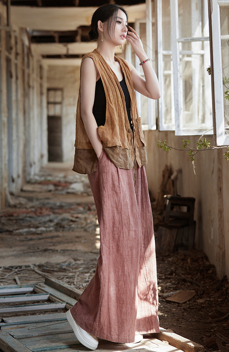 Tao One Tech™ • Flowy Wide Leg Pants • Tie Dye Folds • Tech Pockets • Ramie Cotton