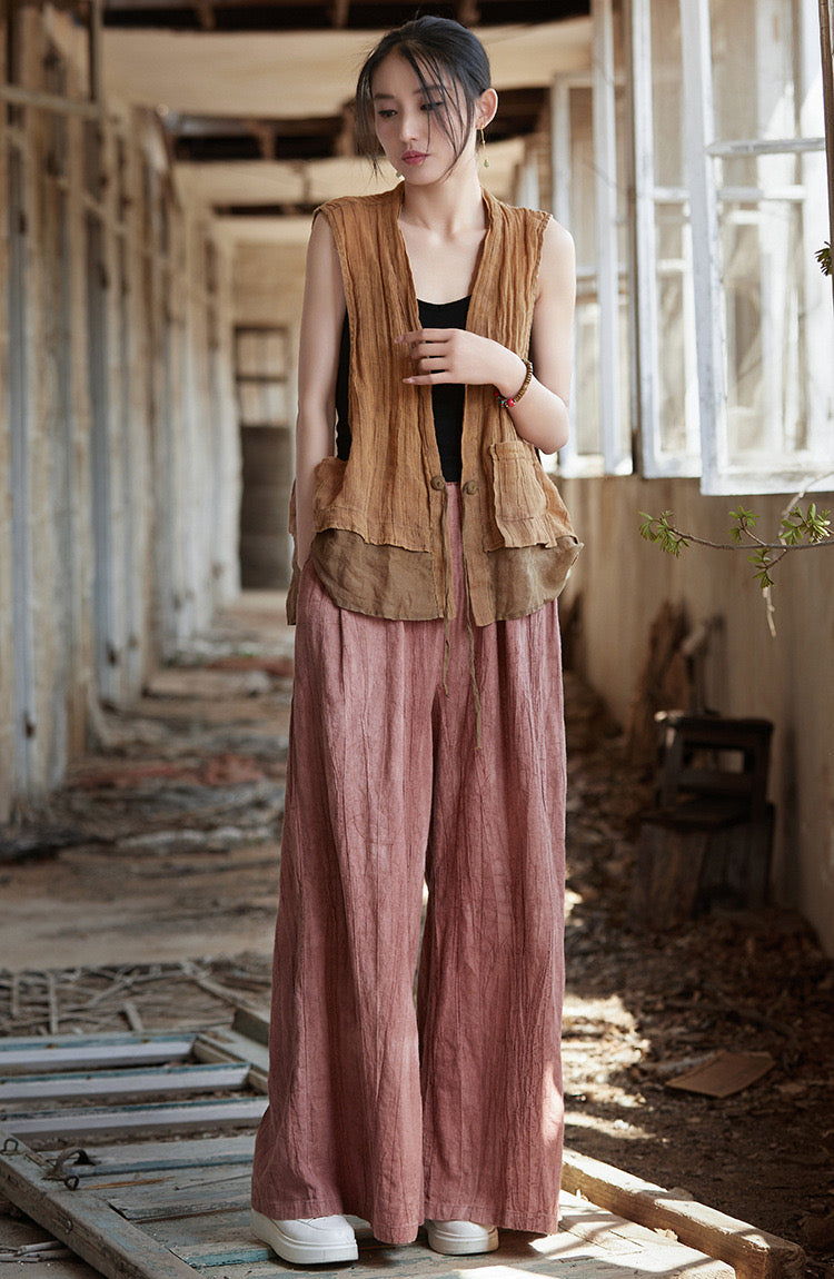 Tao One Tech™ • Flowy Wide Leg Pants • Tie Dye Folds • Tech Pockets • Ramie Cotton