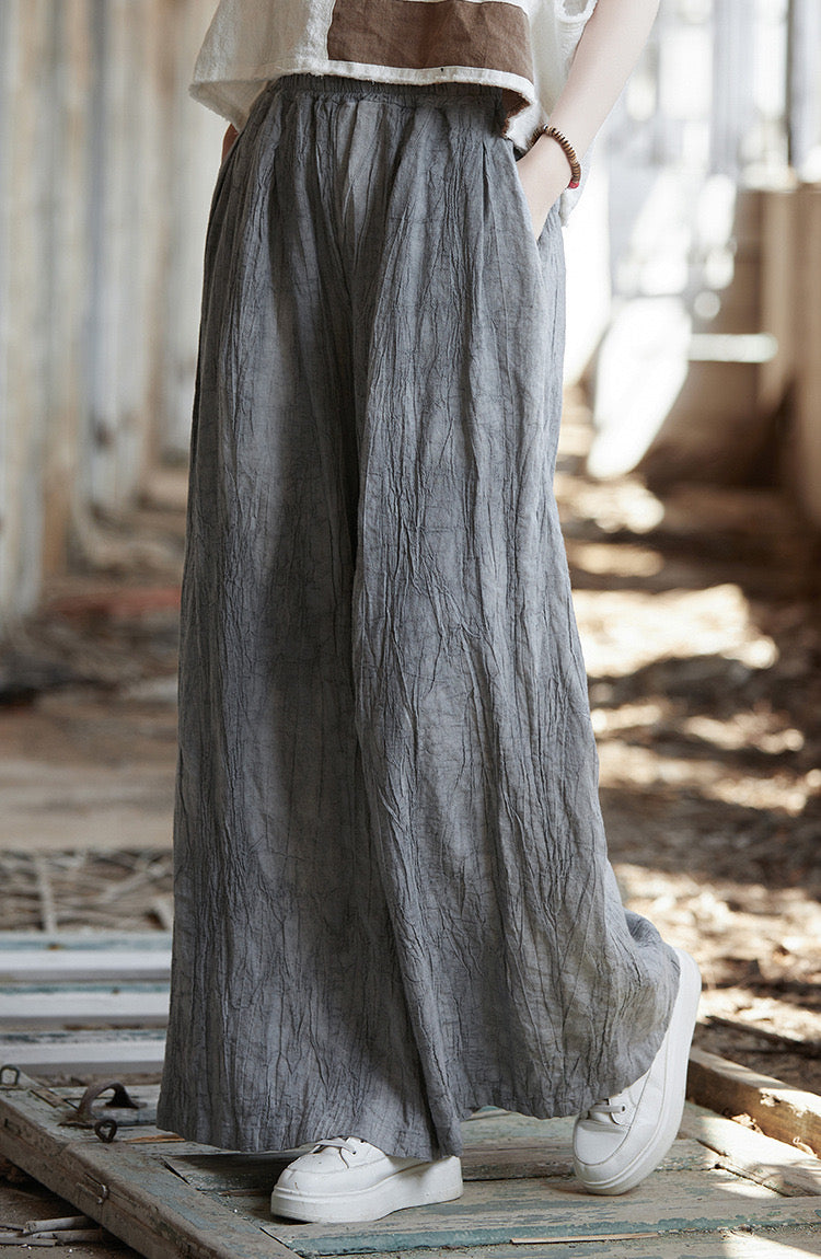 Tao One Tech™ • Flowy Wide Leg Pants • Tie Dye Folds • Tech Pockets • Ramie Cotton