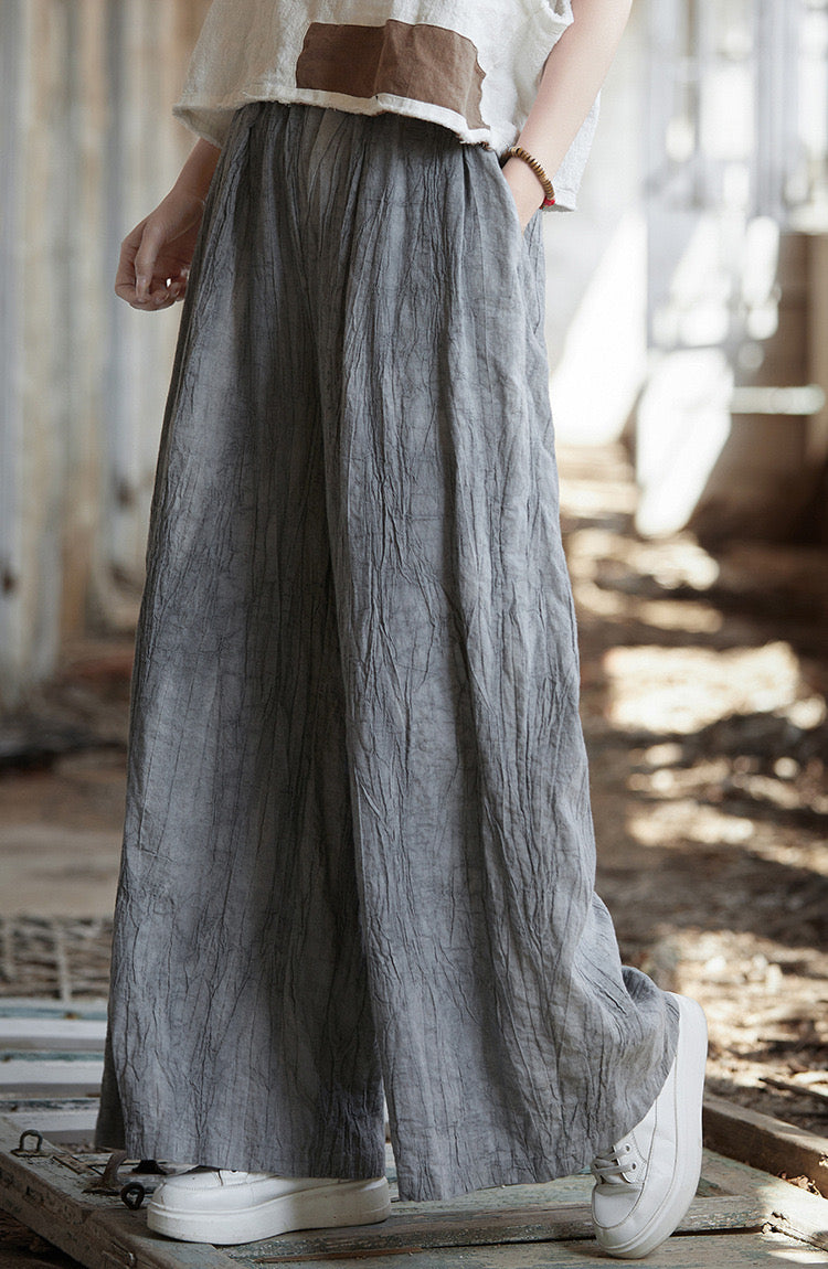 Tao One Tech™ • Flowy Wide Leg Pants • Tie Dye Folds • Tech Pockets • Ramie Cotton