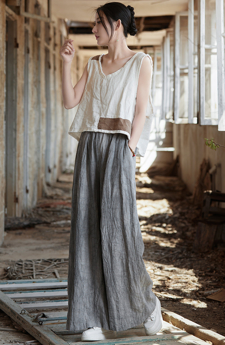 Tao One Tech™ • Flowy Wide Leg Pants • Tie Dye Folds • Tech Pockets • Ramie Cotton