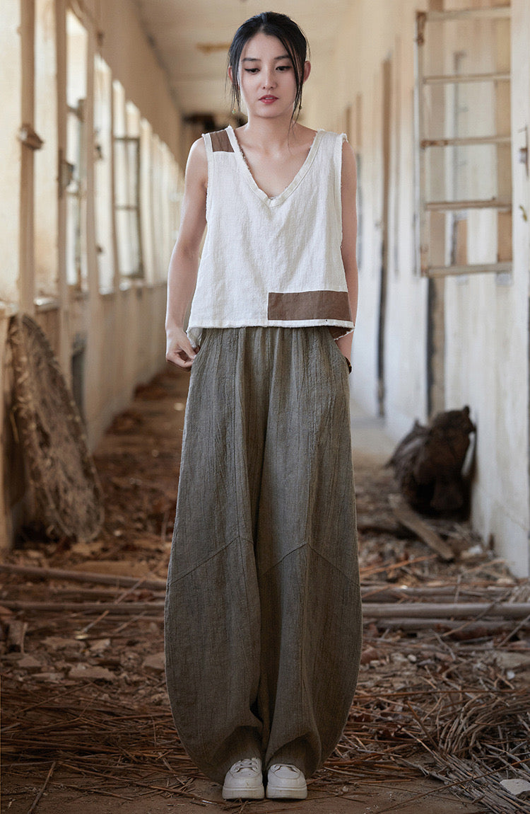 Tao One Tech™ • Zen Meditation Kung Fu Pants • Tie Dye Folds • Tech Pockets • Linen Cotton