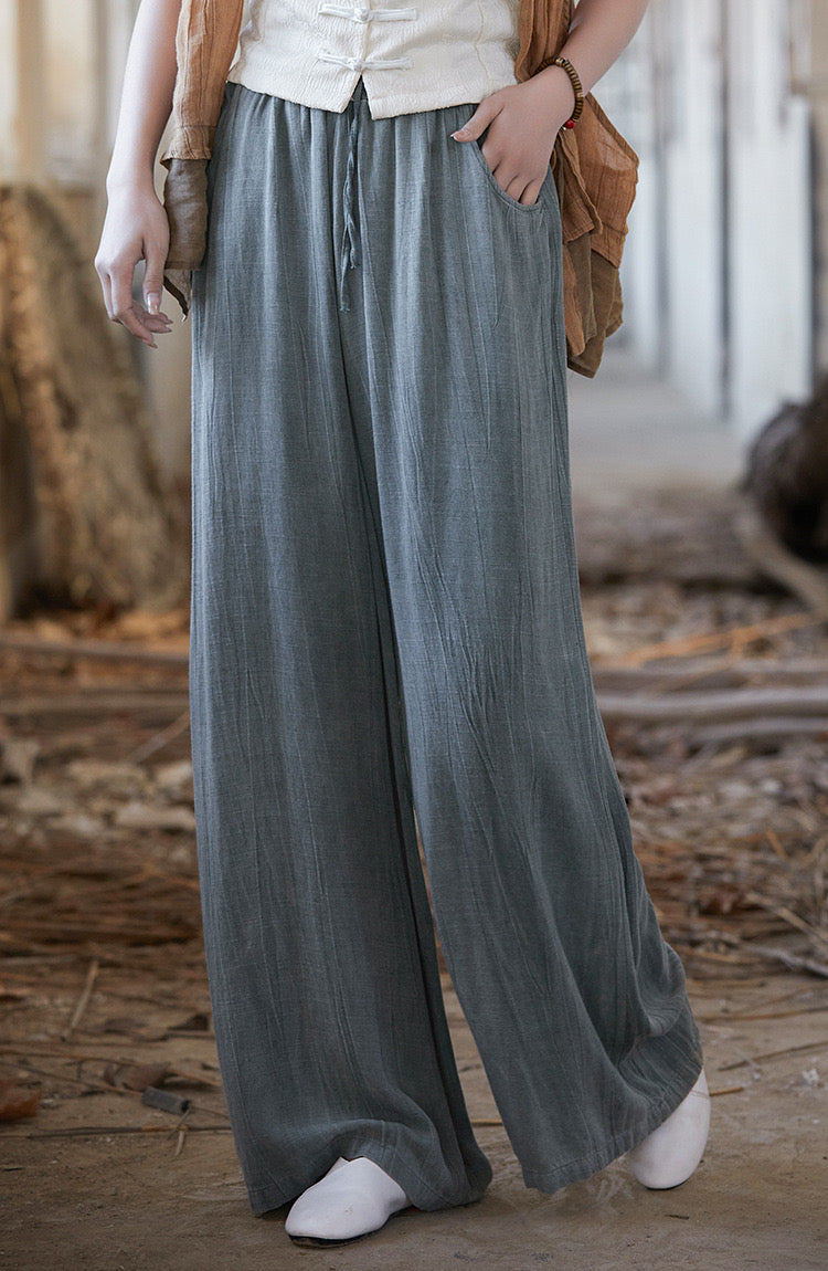 Tao One Tech™ • Heaven and Earth Qigong Pants • Flowy Wide Leg • Tie Dye Folds • Tech Pockets • Heaven's Silk Linen • Gender Neutral