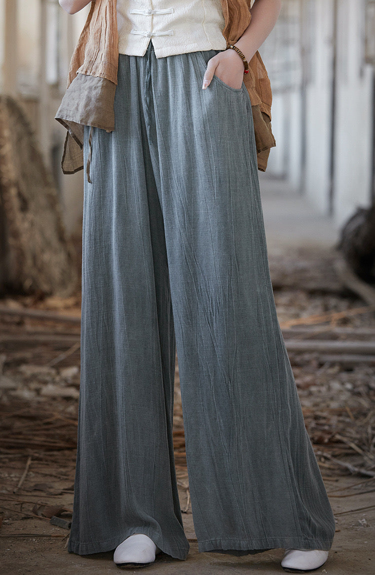 Tao One Tech™ • Heaven and Earth Qigong Pants • Flowy Wide Leg • Tie Dye Folds • Tech Pockets • Heaven's Silk Linen • Gender Neutral