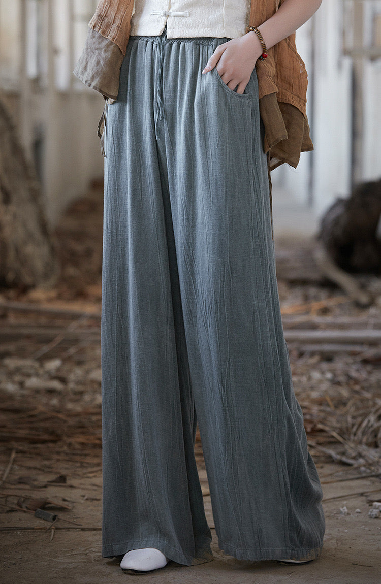 Tao One Tech™ • Heaven and Earth Qigong Pants • Flowy Wide Leg • Tie Dye Folds • Tech Pockets • Heaven's Silk Linen • Gender Neutral