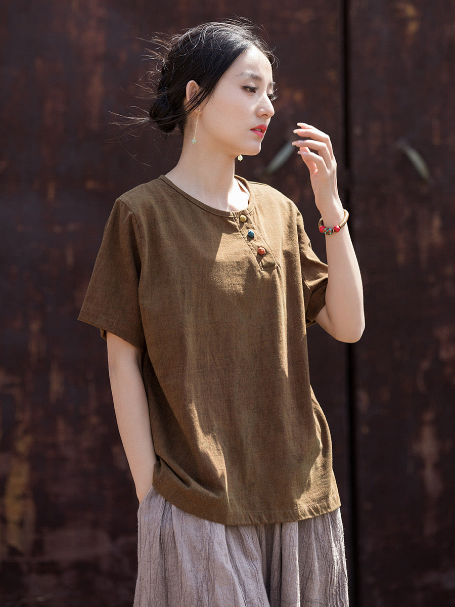 Tao One Tech™ • Zen T-Shirt • 3 Buttons • Cotton Linen