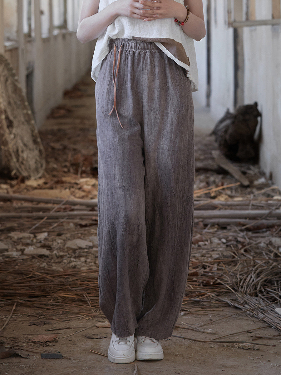 Tao One Tech™ • Zen Art Pants • Straight Leg • Tie Dye Folds • Flowing Side Waist Rope • Linen Cotton