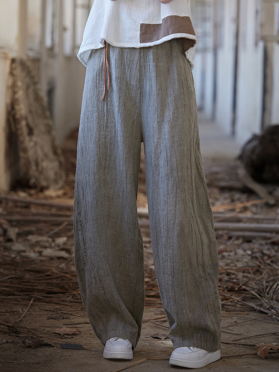 Tao One Tech™ • Zen Art Pants • Straight Leg • Tie Dye Folds • Flowing Side Waist Rope • Linen Cotton