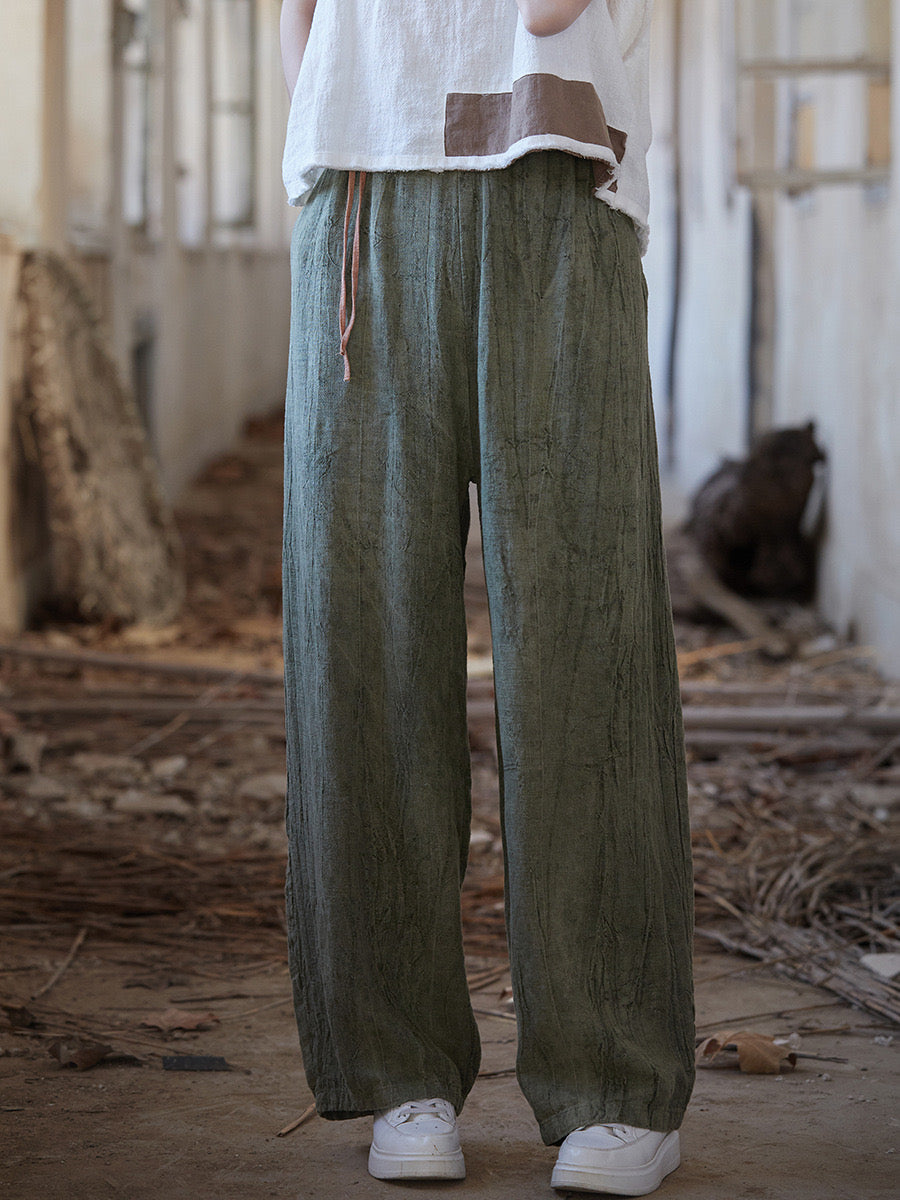 Tao One Tech™ • Zen Art Pants • Straight Leg • Tie Dye Folds • Flowing Side Waist Rope • Linen Cotton