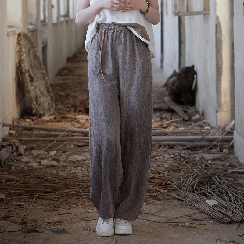 Tao One Tech™ • Zen Art Pants • Straight Leg • Tie Dye Folds • Flowing Side Waist Rope • Linen Cotton