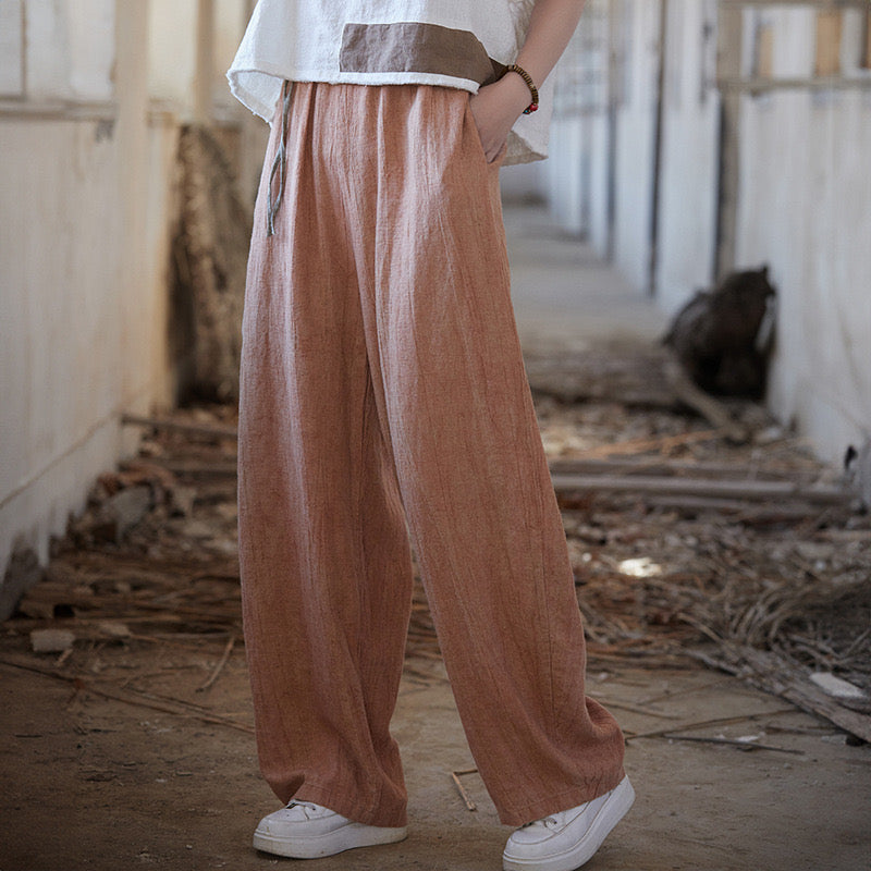 Tao One Tech™ • Zen Art Pants • Straight Leg • Tie Dye Folds • Flowing Side Waist Rope • Linen Cotton