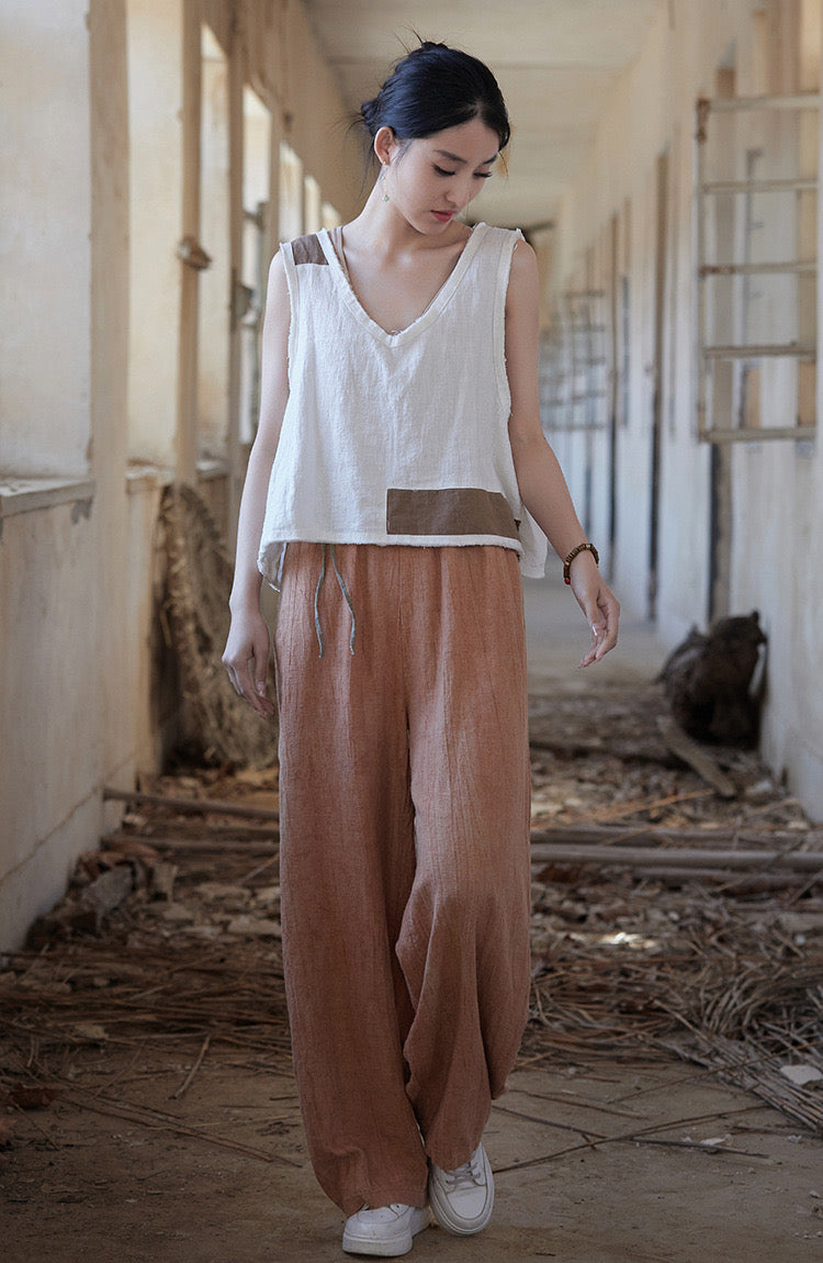 Tao One Tech™ • Zen Art Pants • Straight Leg • Tie Dye Folds • Flowing Side Waist Rope • Linen Cotton