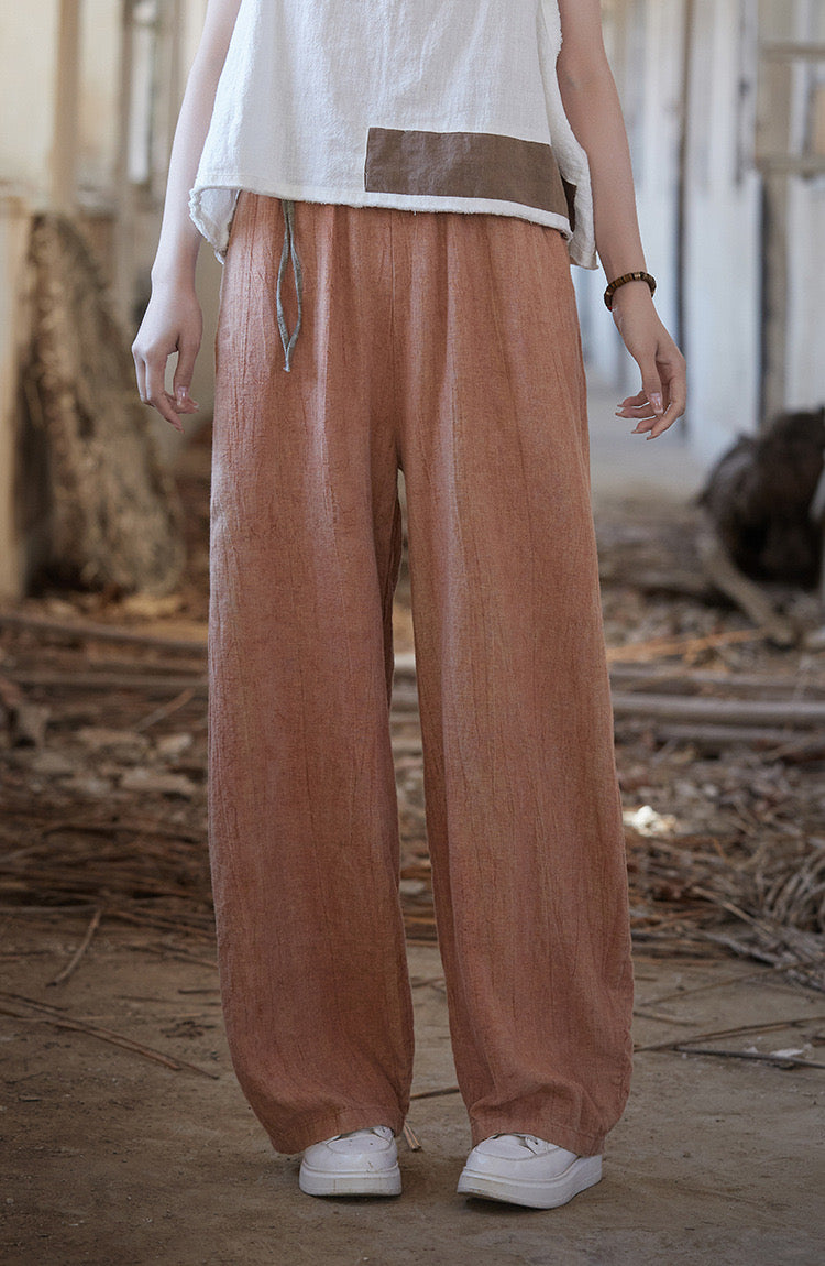 Tao One Tech™ • Zen Art Pants • Straight Leg • Tie Dye Folds • Flowing Side Waist Rope • Linen Cotton