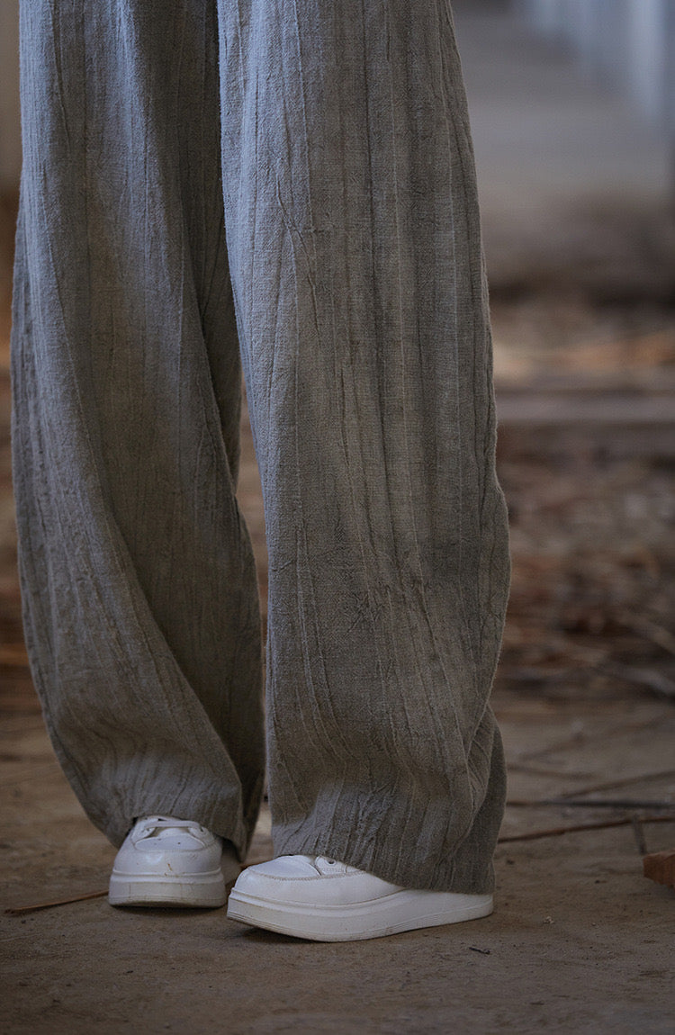 Tao One Tech™ • Zen Art Pants • Straight Leg • Tie Dye Folds • Flowing Side Waist Rope • Linen Cotton