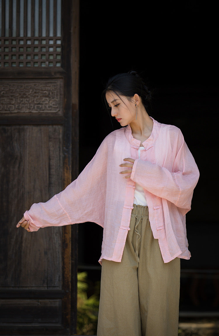 Tao One Tech™ • Zen Breathable Cardigan Jacket • Butterfly Bat Wings • 5 Buttons • Sunscreen Layer • Translucent • Pure Ramie