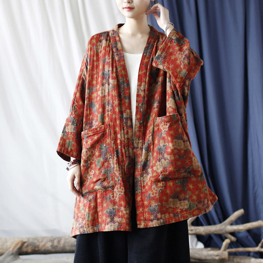 Tao One Tech™ • Long Celestial Floral Kimono • 9-Point Sleeves • Tech Pockets • Linen Cotton Twill