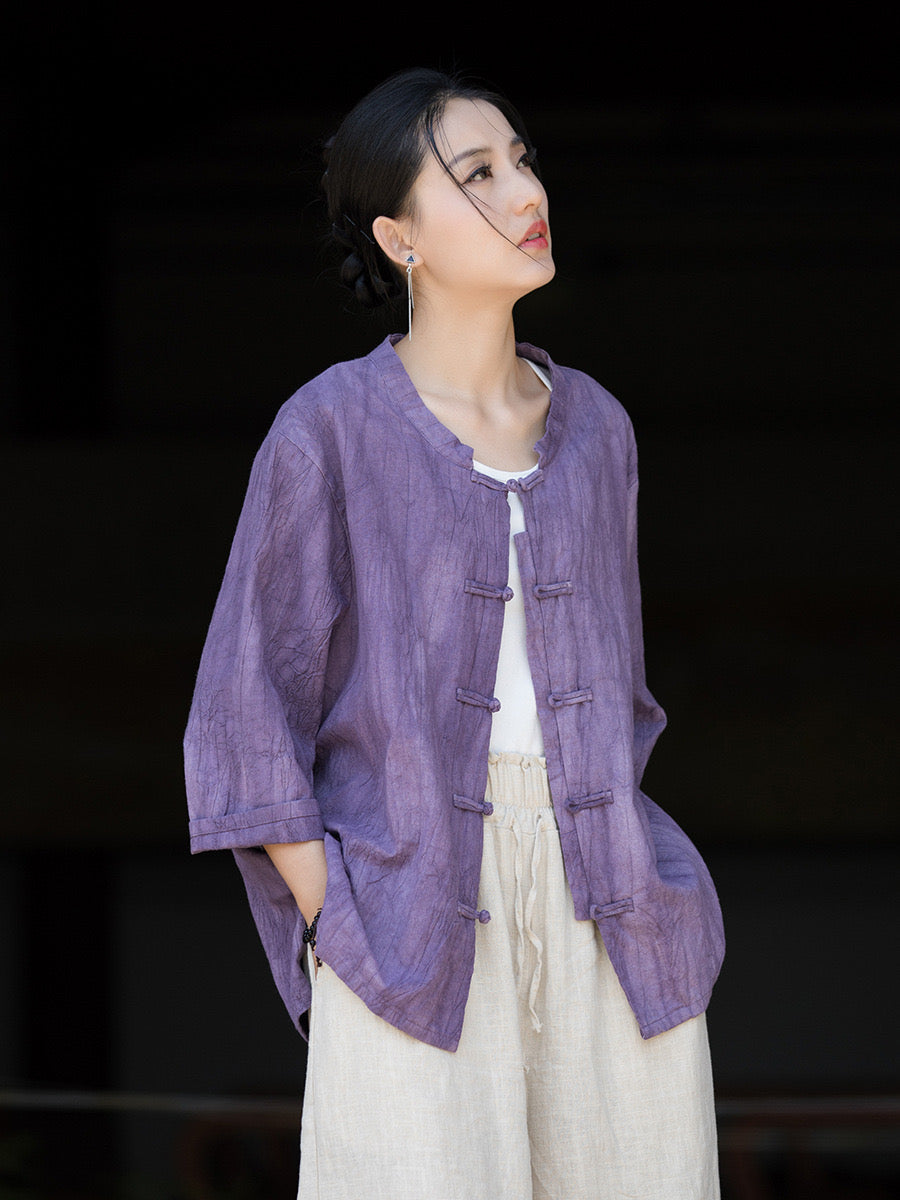 Tao One Tech™ • Zen Tea Cardigan Jacket • 5 Buttons • Sunscreen Layer • Tie-Dye Folds • Ramie Cotton