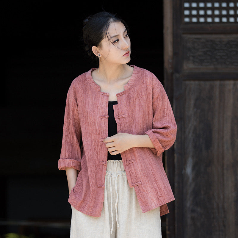 Tao One Tech™ • Zen Tea Cardigan Jacket • 5 Buttons • Sunscreen Layer • Tie-Dye Folds • Ramie Cotton