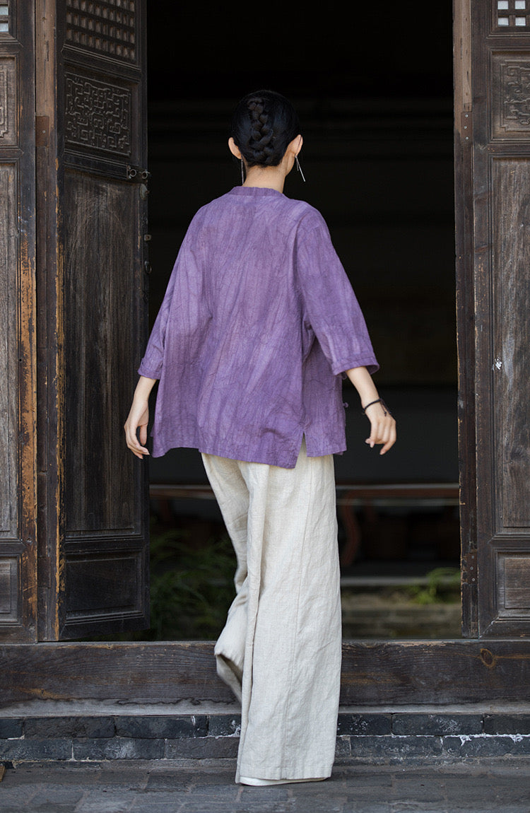 Tao One Tech™ • Zen Tea Cardigan Jacket • 5 Buttons • Sunscreen Layer • Tie-Dye Folds • Ramie Cotton