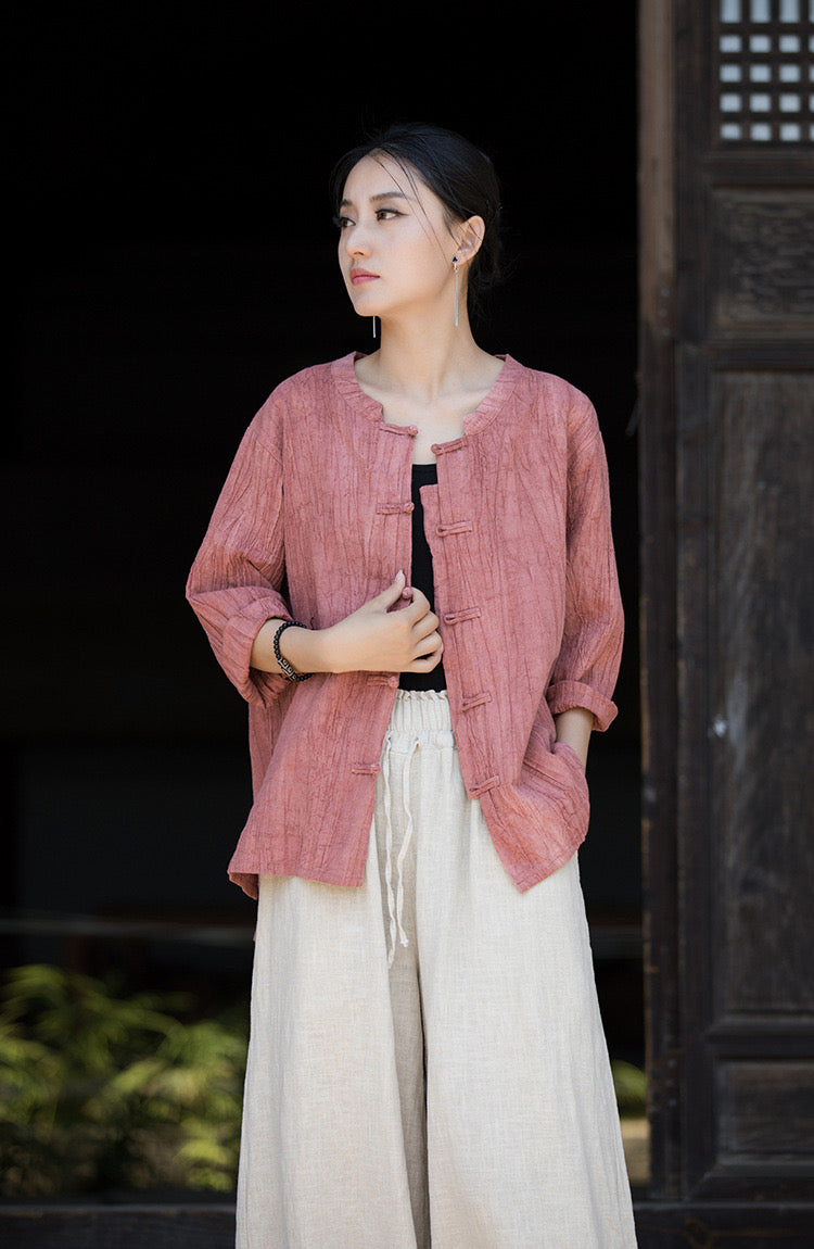 Tao One Tech™ • Zen Tea Cardigan Jacket • 5 Buttons • Sunscreen Layer • Tie-Dye Folds • Ramie Cotton